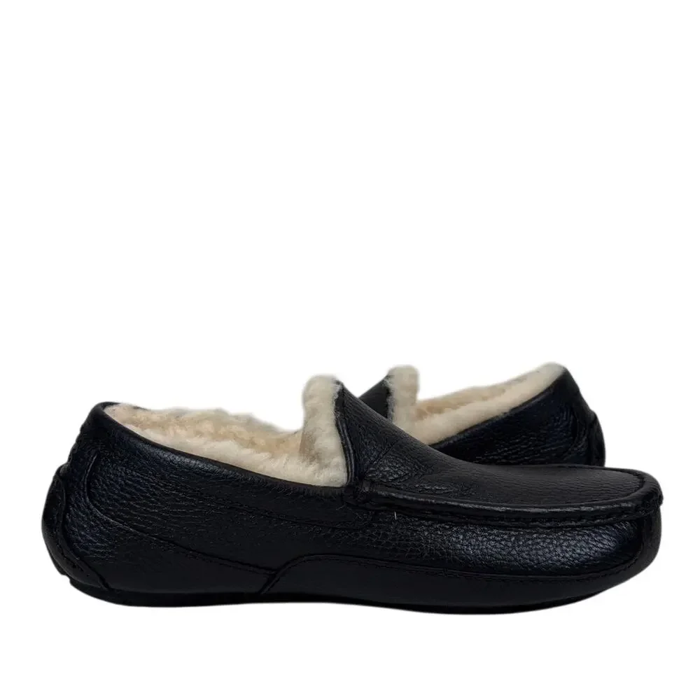 Ugg Ascot Slipper Mens Size 8 Black‎ Leather Slip On Lined